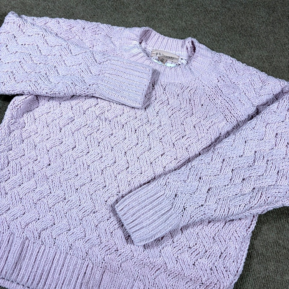 Philosophy Sweater Womens Medium Lilac Chunky Knit Slim Fit Crewneck Pullover